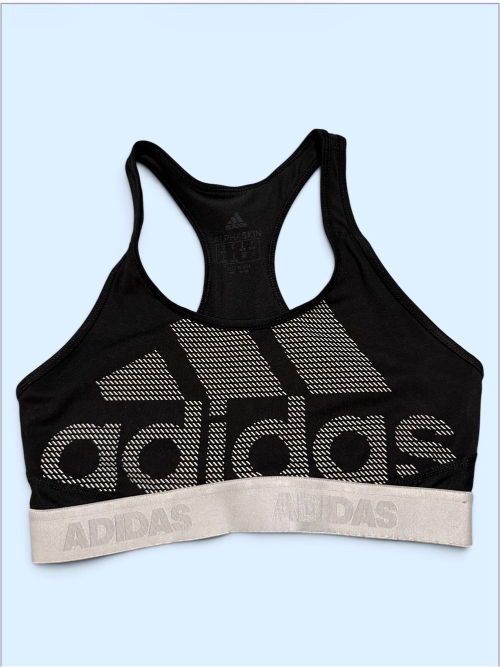 Top Adidas Black Logo Sports Bra with Silver Band Size S